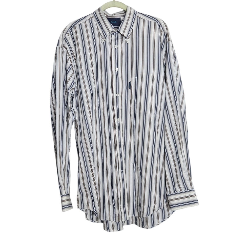 Faconnable Men's 100% Cotton Button-down Striped Dress Shirt size Large